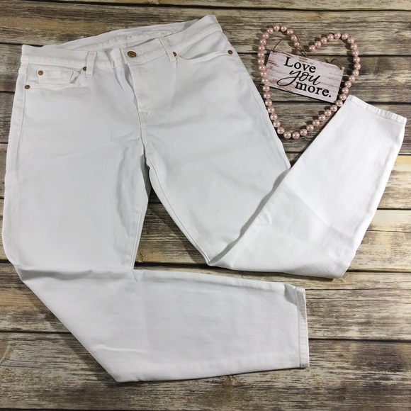 7 For All Mankind White Ankle Straight Leg Jeans - Picture 2 of 7